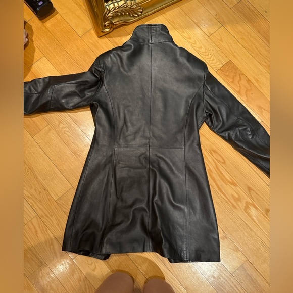 Vintage handmade Giotto Italy Black Leather Zip Coat Tailored Runway Jacket 46 - Picture 6 of 12